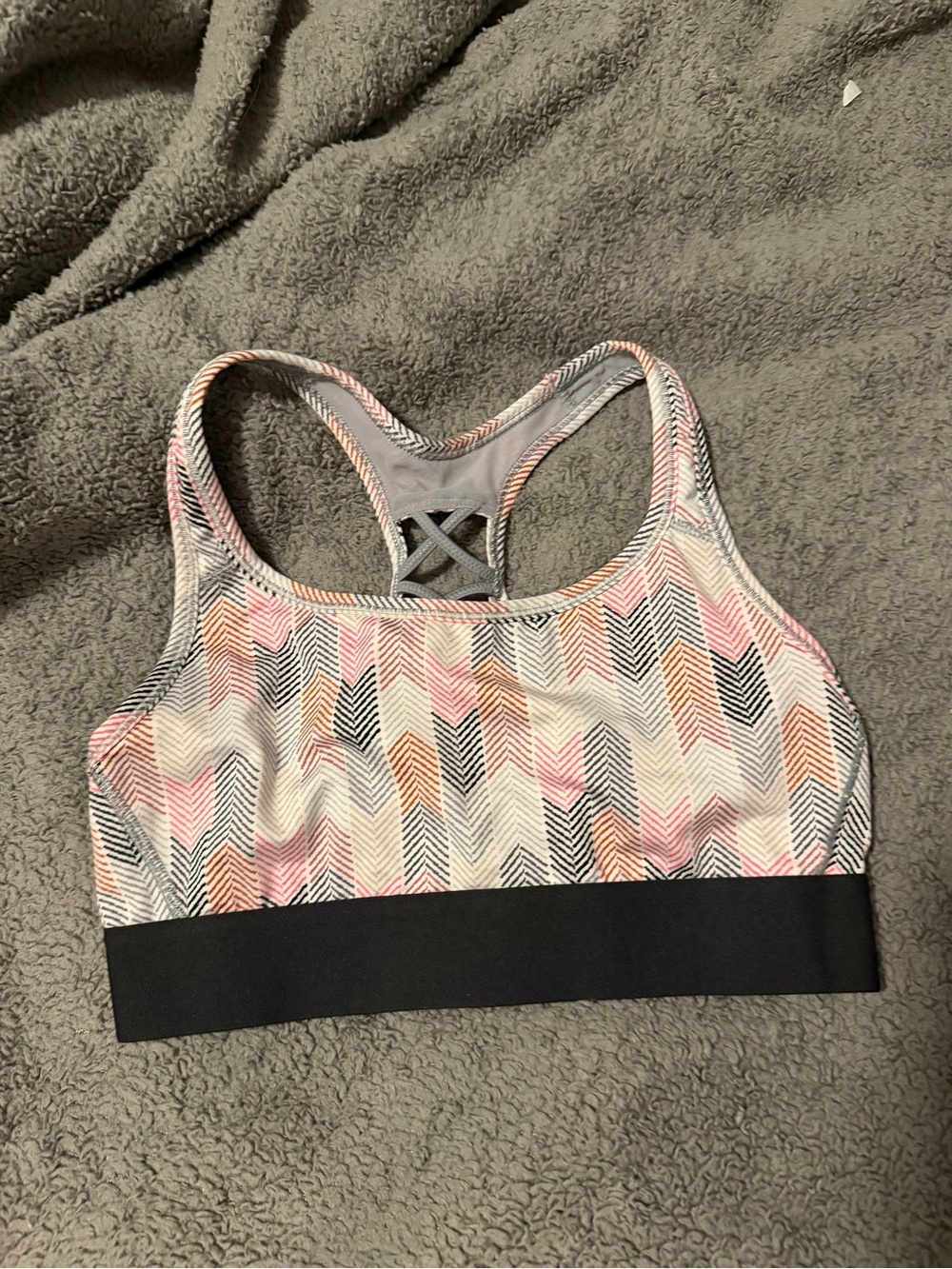 Victoria's Secret Printed Racerback Sports Bra - Pink, Black & Cream